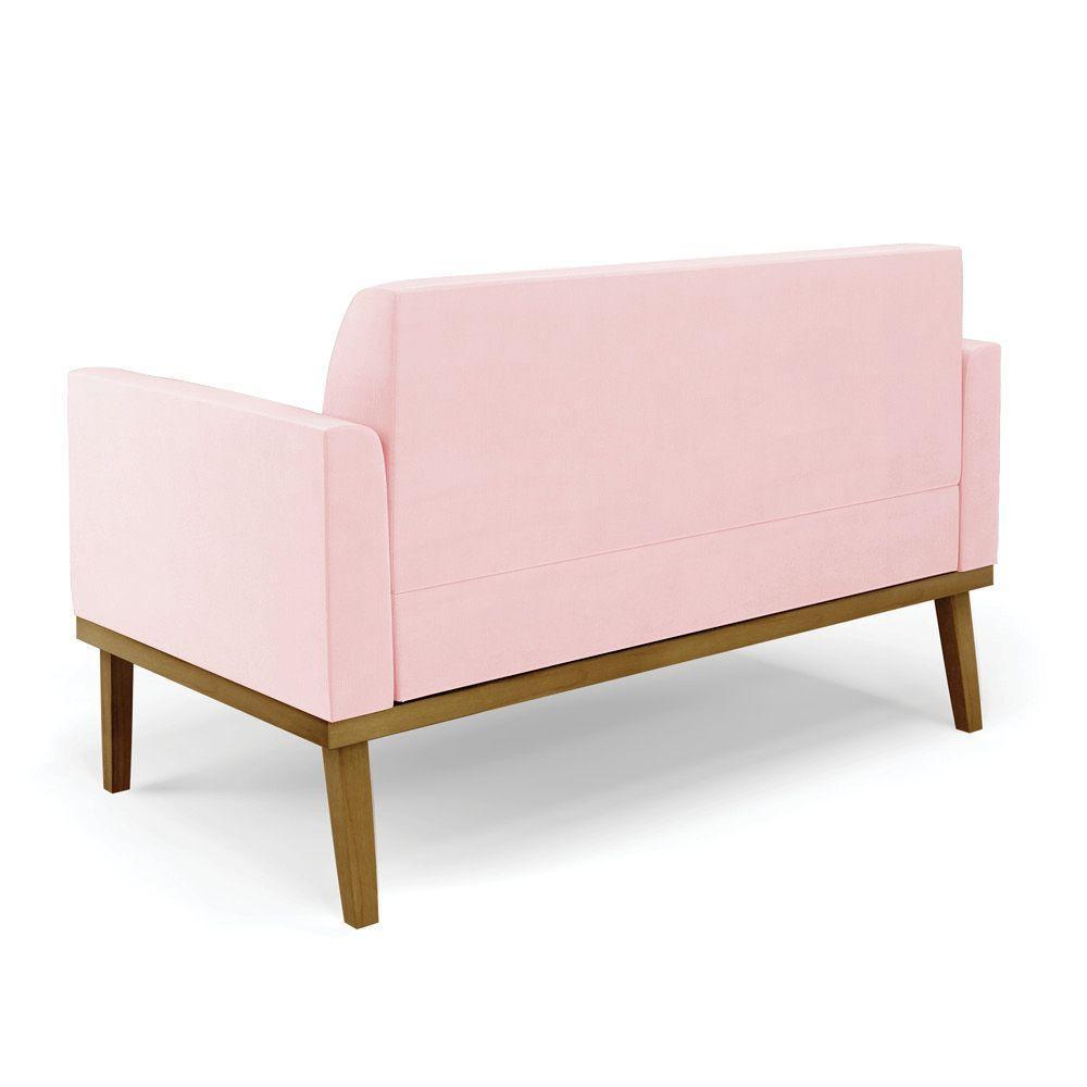 Sofá Namoradeira Base De Madeira Fixa Castanho Marisa Suede Rosa Bebê D03 - D?rossi - 7