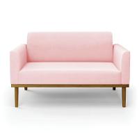 Sofá Namoradeira Base De Madeira Fixa Castanho Marisa Suede Rosa Bebê D03 - D?rossi