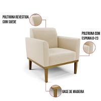 Sofá Namoradeira Com Poltrona Base De Madeira Fixa Castanho Marisa Suede Bege D03 - D?rossi - 5