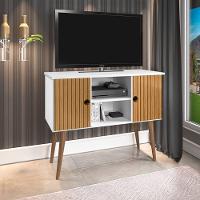 Rack Viena Para Tvs De Até 40 Polegadas Com Pés Em Madeira Maciça - 2 Portas - Branco/ripado - 1