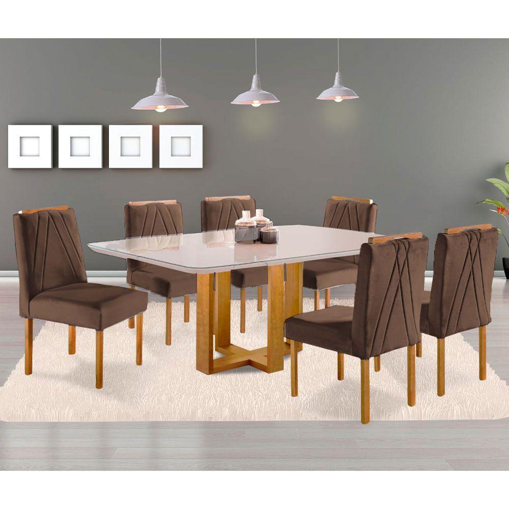 Sala De Jantar Mesa Lisy E 6 Cadeiras Safira Móveis Mundial Mel/off White/marrom - 1
