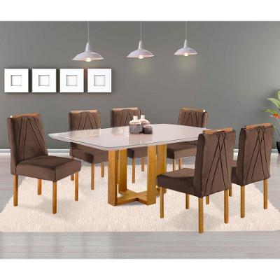 Conjunto Sala de Jantar Lisy 6 Lugares Tampo MDF com Cadeiras Safira Mel Off White Marrom