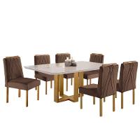 Sala De Jantar Mesa Lisy E 6 Cadeiras Safira Móveis Mundial Mel/off White/marrom - 2