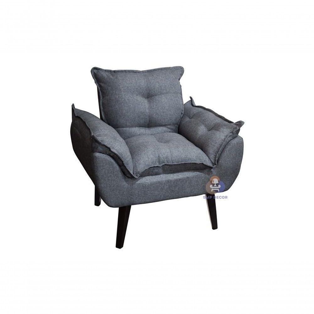 Poltrona/cadeira Decorativa Glamour Grafite Linho Com Pés Quadrado Grafite - 1