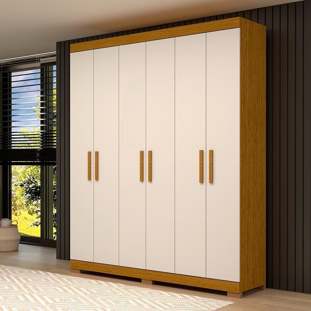 Guarda-Roupa Casal Canadá 6 Portas E 2 Gavetas 100% Mdf Linha Mobília Cinamomo/off White - 1