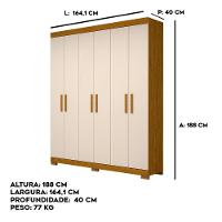 Guarda-Roupa Casal Canadá 6 Portas E 2 Gavetas 100% Mdf Linha Mobília Cinamomo/off White - 8