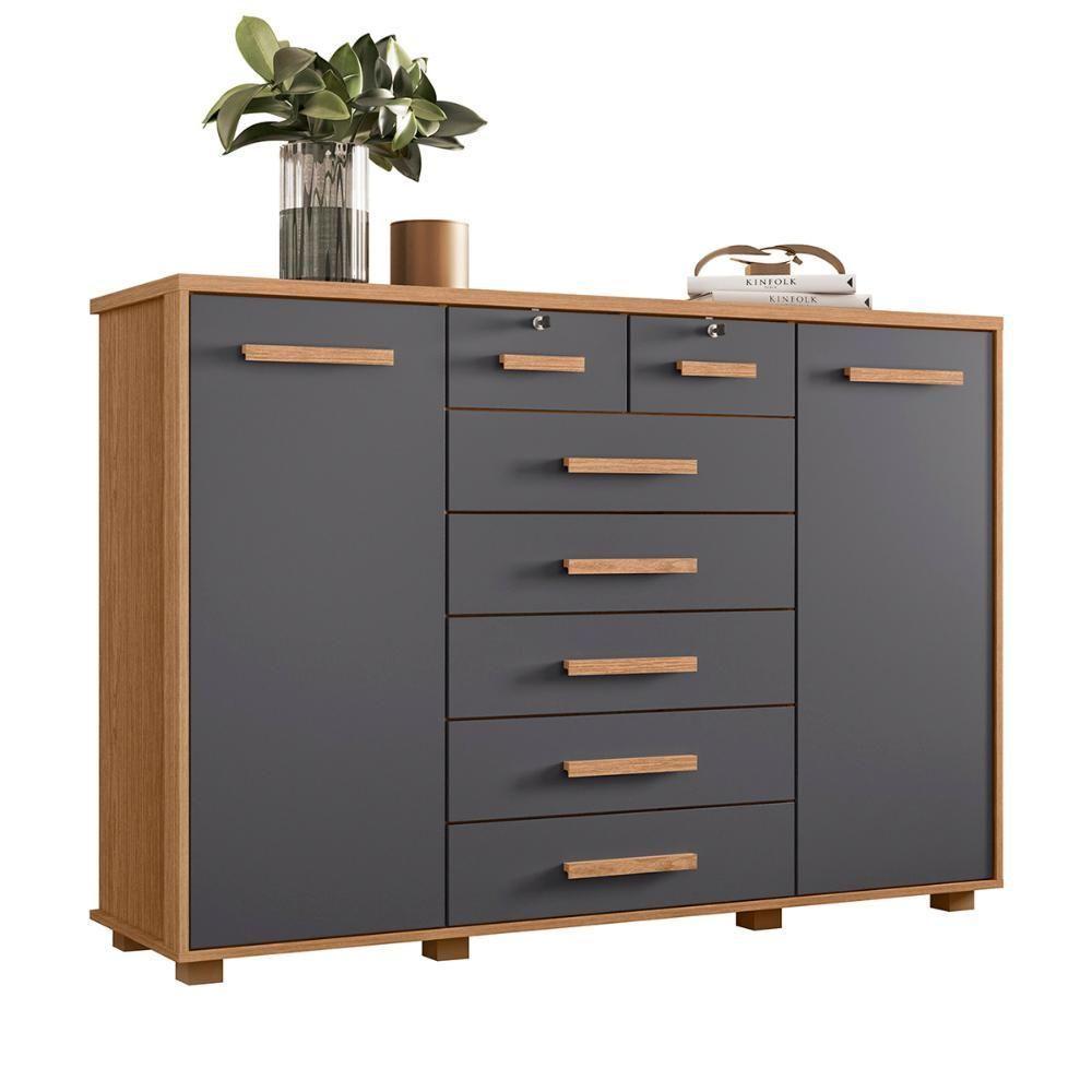 Cômoda Quarto Fontana Com 7 Gavetas E 2 Portas Freijo/Titanium - 1