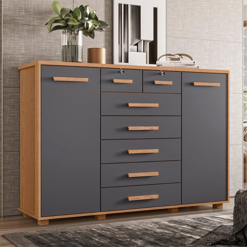 Cômoda Quarto Fontana Com 7 Gavetas E 2 Portas Freijo/Titanium - 2