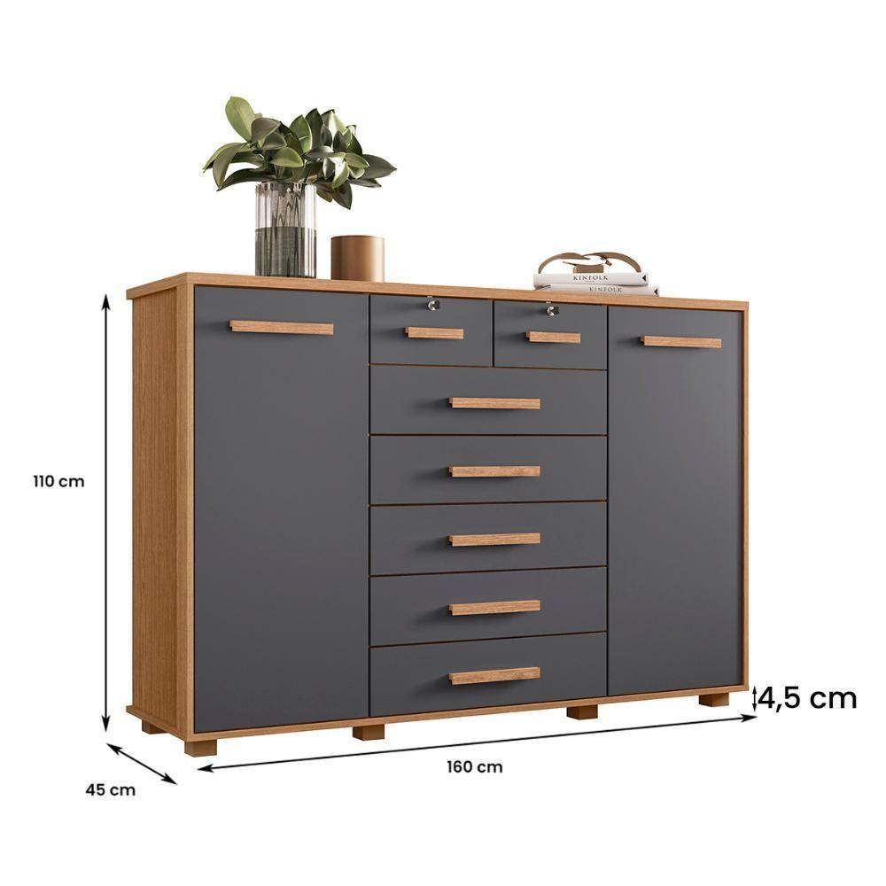 Cômoda Quarto Fontana Com 7 Gavetas E 2 Portas Freijo/Titanium - 4