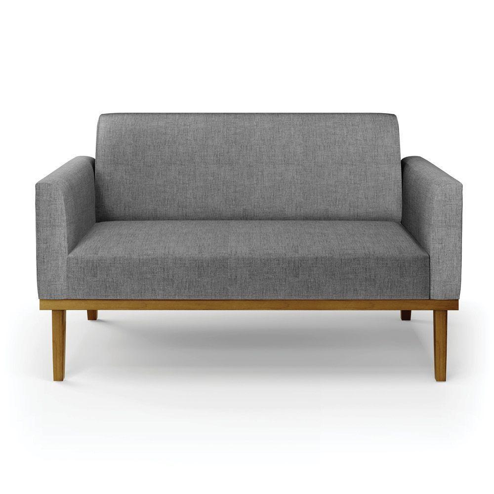 Sofá Namoradeira Base De Madeira Fixa Castanho Marisa Linho D03 - D?rossi Cor A26 Grafite - 7