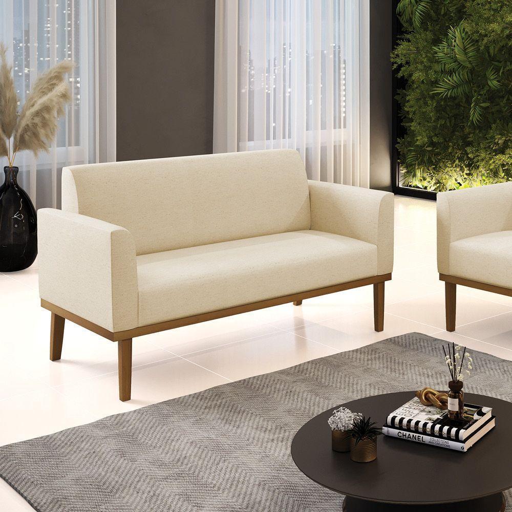 Sofá Namoradeira Base De Madeira Fixa Castanho Marisa Linho D03 - D?rossi Cor A19 Bege - 2