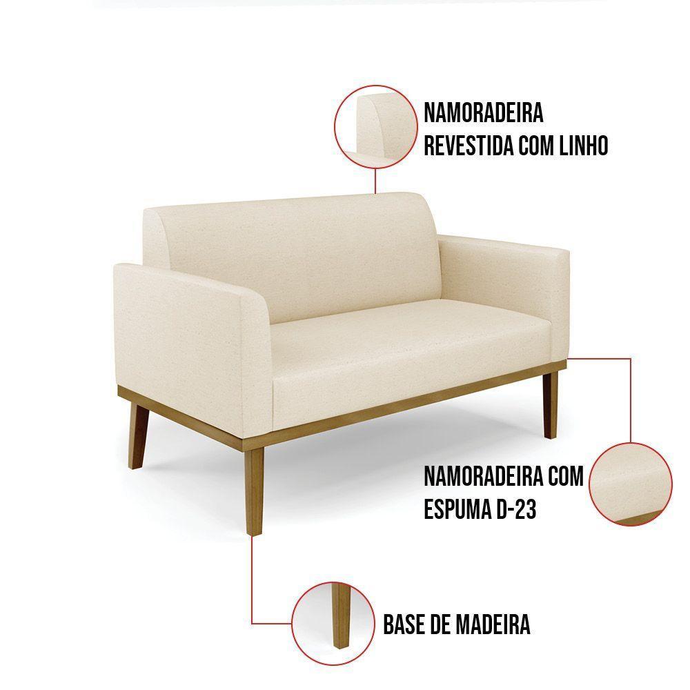 Sofá Namoradeira Base De Madeira Fixa Castanho Marisa Linho D03 - D?rossi Cor A19 Bege - 5