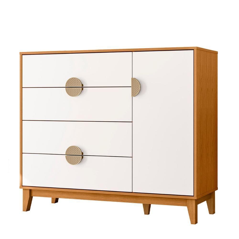 Cômoda Sapateira Ipe Quarto Com 4 Gavetas E 1 Porta Cinamomo/Branco - 1