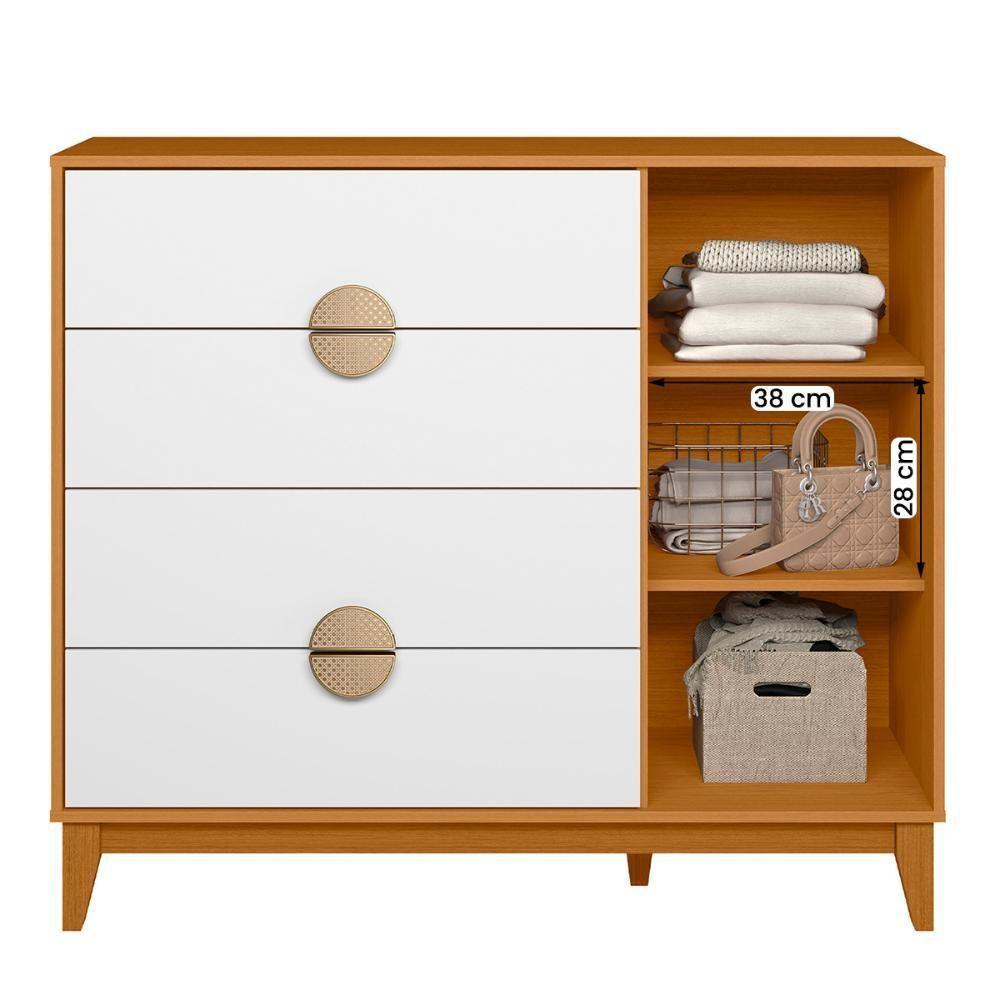 Cômoda Sapateira Ipe Quarto Com 4 Gavetas E 1 Porta Cinamomo/Branco - 3