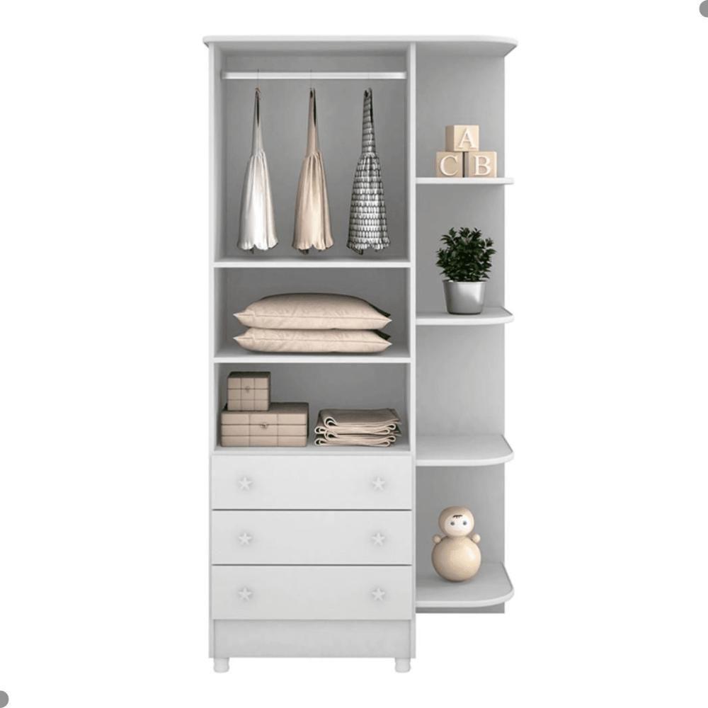 Guarda-roupa Infantil Aurora C Prateleiras 2 Portase 3 Gavetas Branco - 3