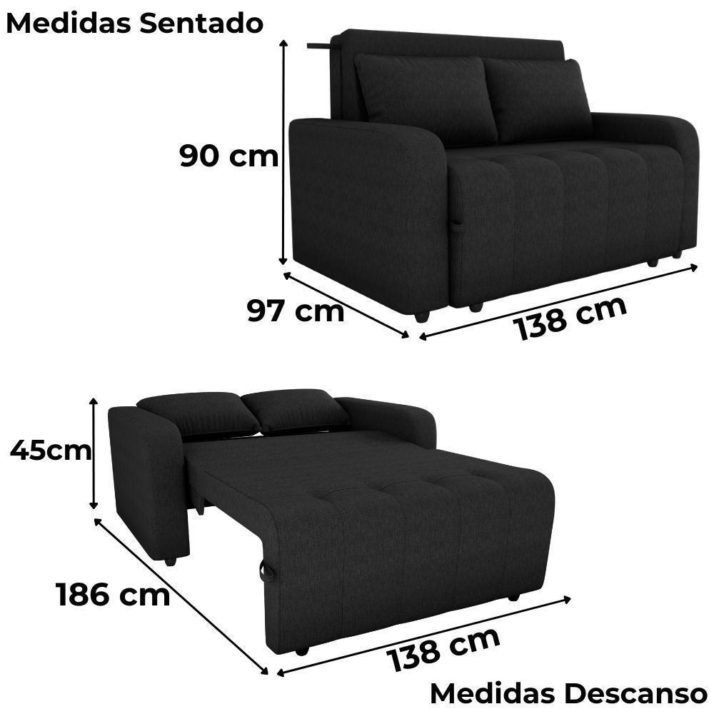 Sofa Cama 2 Lugares 138 Cm Amora Tecido Pompeia G501 Milani Store Chumbo - 3