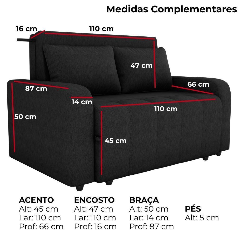 Sofa Cama 2 Lugares 138 Cm Amora Tecido Pompeia G501 Milani Store Chumbo - 4