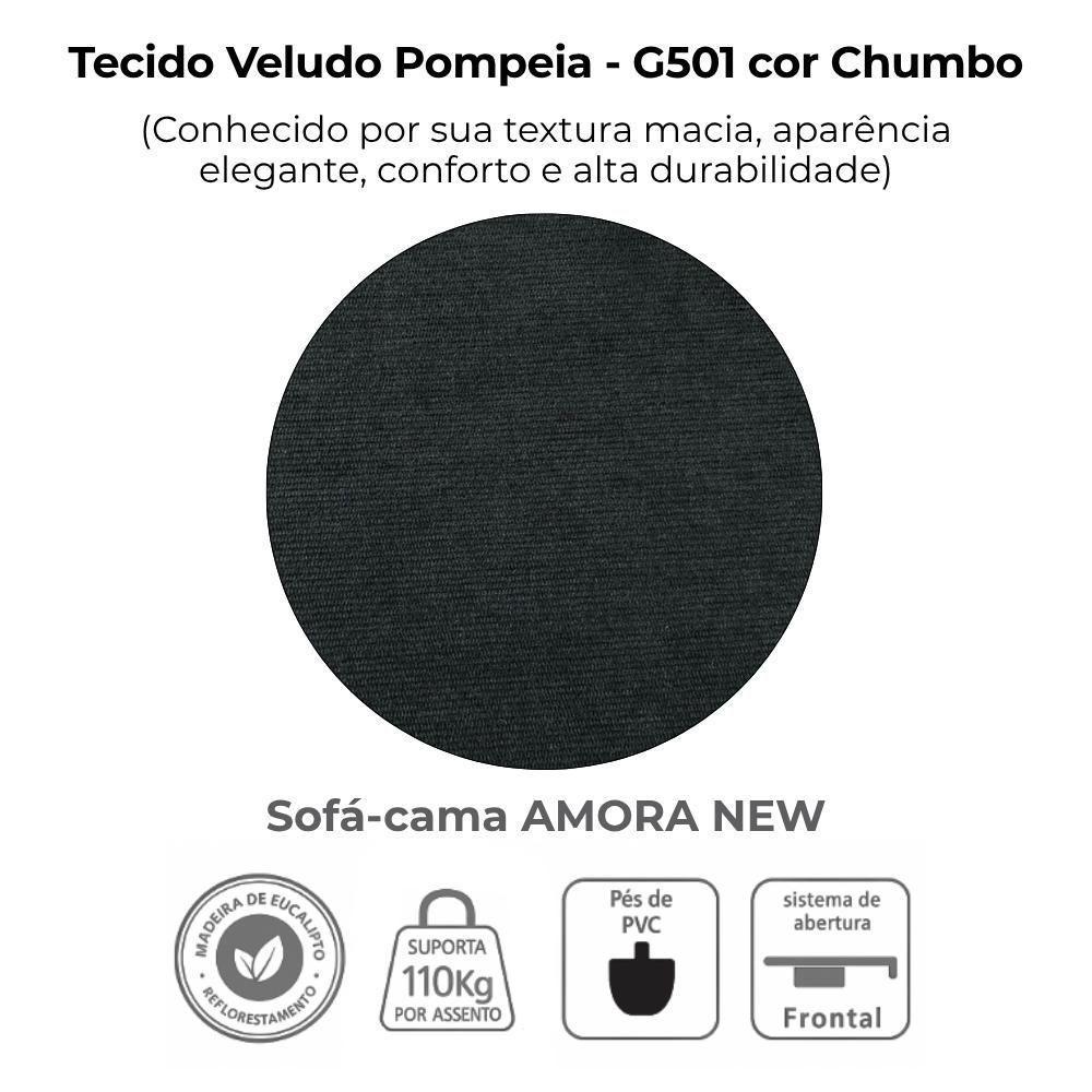 Sofa Cama 2 Lugares 138 Cm Amora Tecido Pompeia G501 Milani Store Chumbo - 6