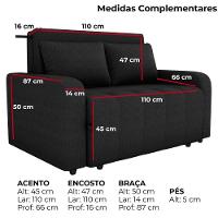 Sofa Cama 2 Lugares 138 Cm Amora Tecido Pompeia G501 Milani Store Chumbo
