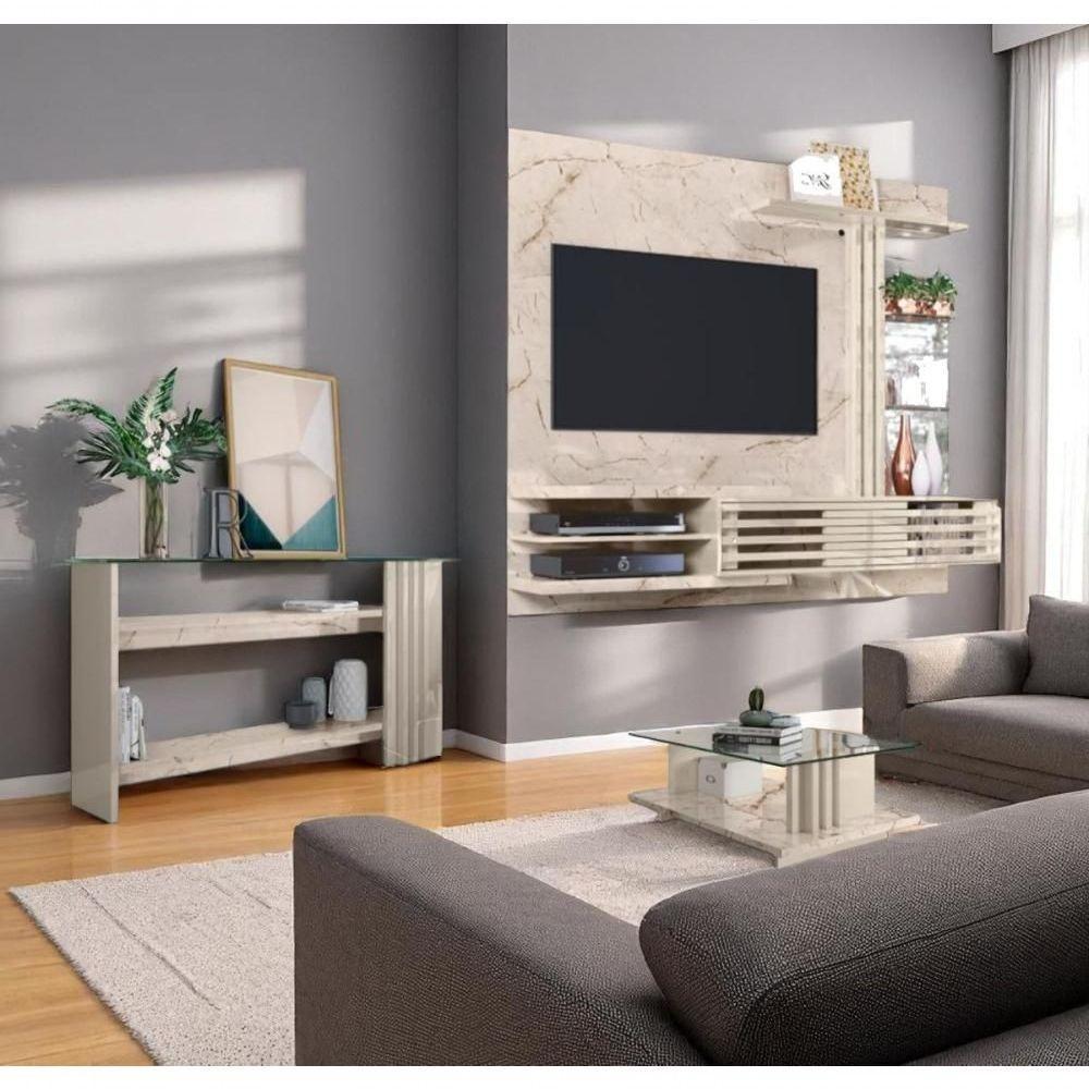 Conjunto Sala Domo Prime C/ Aparador C/ Mesa De Centro Calacata/off-white - 1