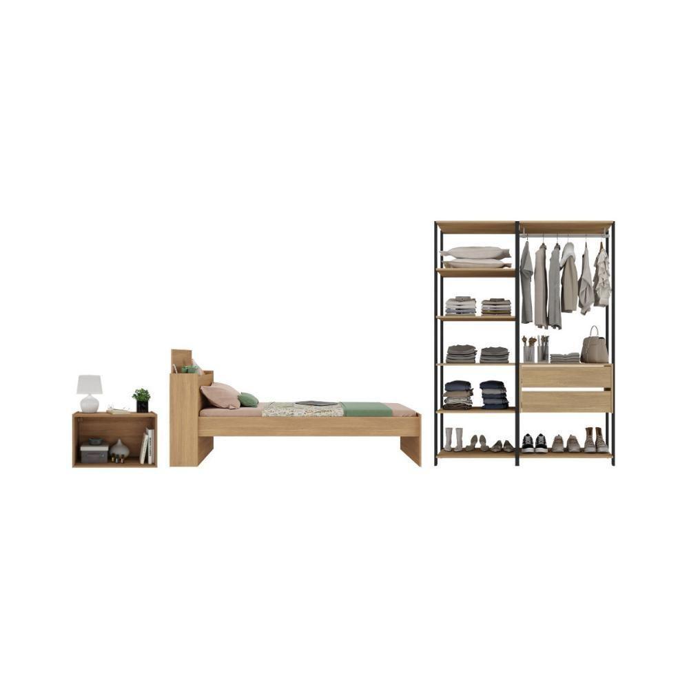 Quarto Completo Com Cama Solteiro Para Colchão 188x78cm Com Baú Embutido Multimóveis Mp4342 Preto Madeirado - 5