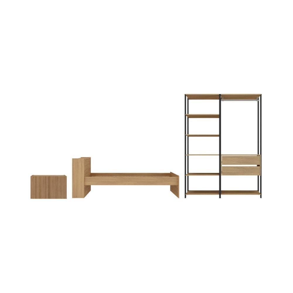 Quarto Completo Com Cama Solteiro Para Colchão 188x78cm Com Baú Embutido Multimóveis Mp4342 Preto Madeirado - 6