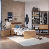 Quarto Completo Com Cama Solteiro Para Colchão 188x78cm Com Baú Embutido Multimóveis Mp4342 Preto Madeirado - 1