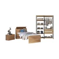 Quarto Completo Com Cama Solteiro Para Colchão 188x78cm Com Baú Embutido Multimóveis Mp4342 Preto Madeirado - 2