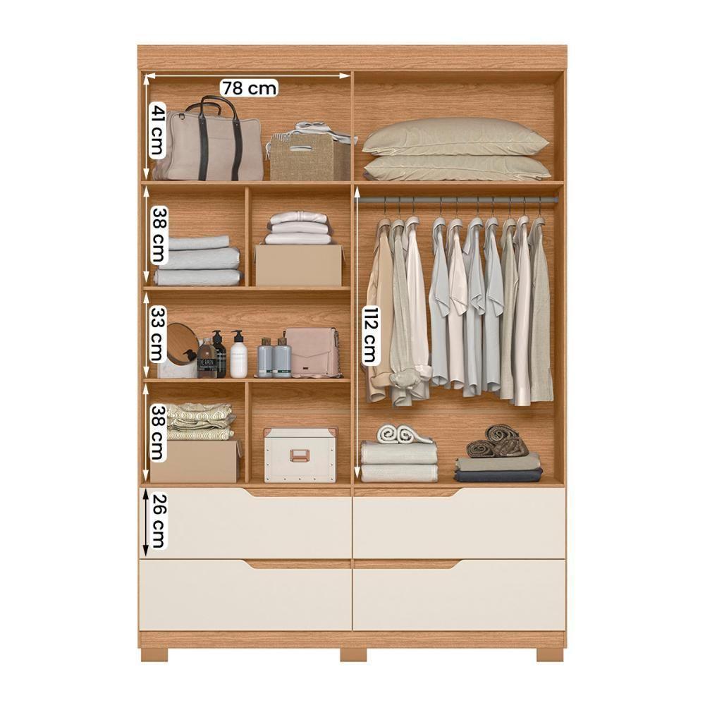 Guarda Roupa Doble Quarto Com 4 Portas E 4 Gavetas Freijo/Off White - 3