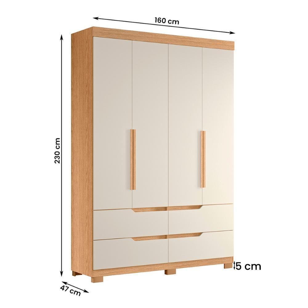 Guarda Roupa Doble Quarto Com 4 Portas E 4 Gavetas Freijo/Off White - 4