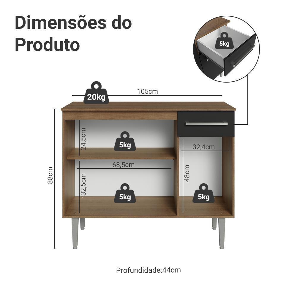 Buffet Aparador 105cm 3 Portas E 1 Gaveta Madesa Rustic/preto - 3