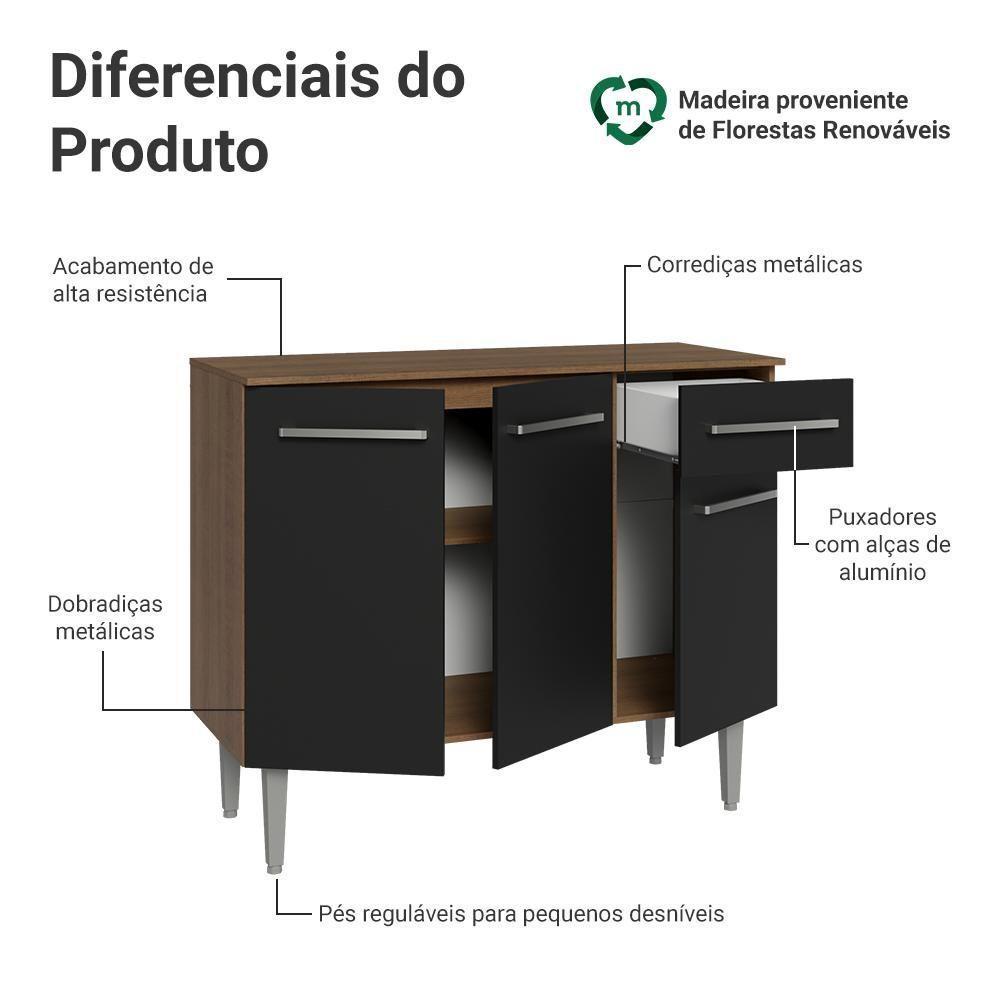 Buffet Aparador 105cm 3 Portas E 1 Gaveta Madesa Rustic/preto - 4