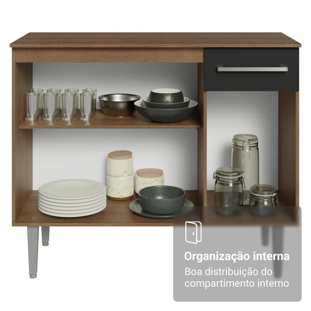 Buffet Aparador 105cm 3 Portas E 1 Gaveta Madesa Rustic/preto - 7
