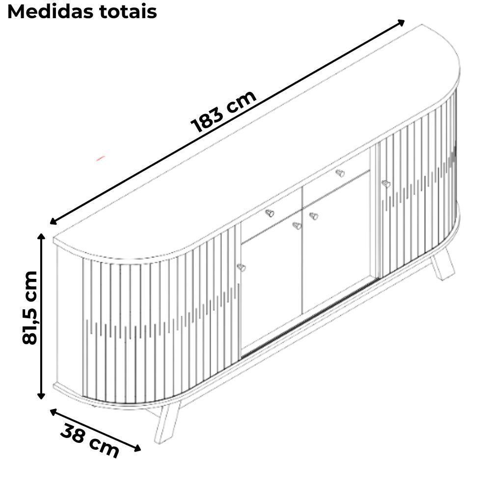 Buffet Aparador 4 Portas 183 Cm Monaco Cinamomo Off White Madetec - 3