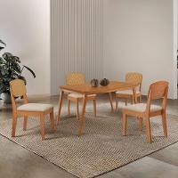 Mesa De Jantar Copper 120cm Tampo Mdf Laminado 4 Cadeiras Veludo Creme/naturalle/naturalle - 1