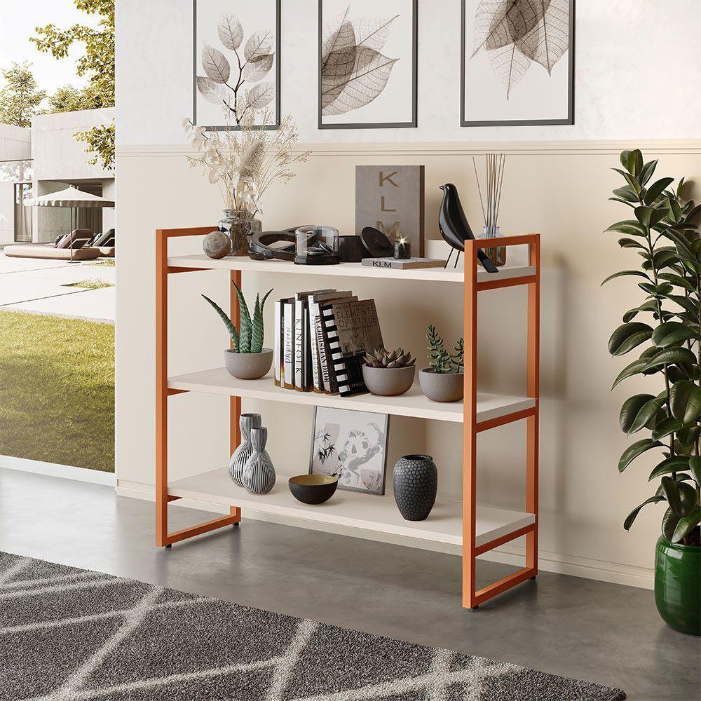 Aparador Milão Com 3 Prateleiras Klm Móveis Off White / Bronze - 1