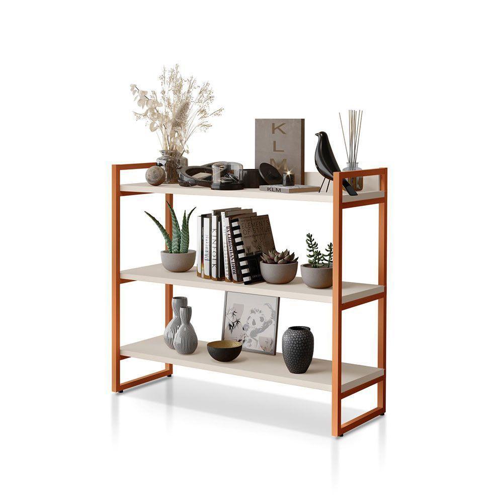 Aparador Milão Com 3 Prateleiras Klm Móveis Off White / Bronze - 2
