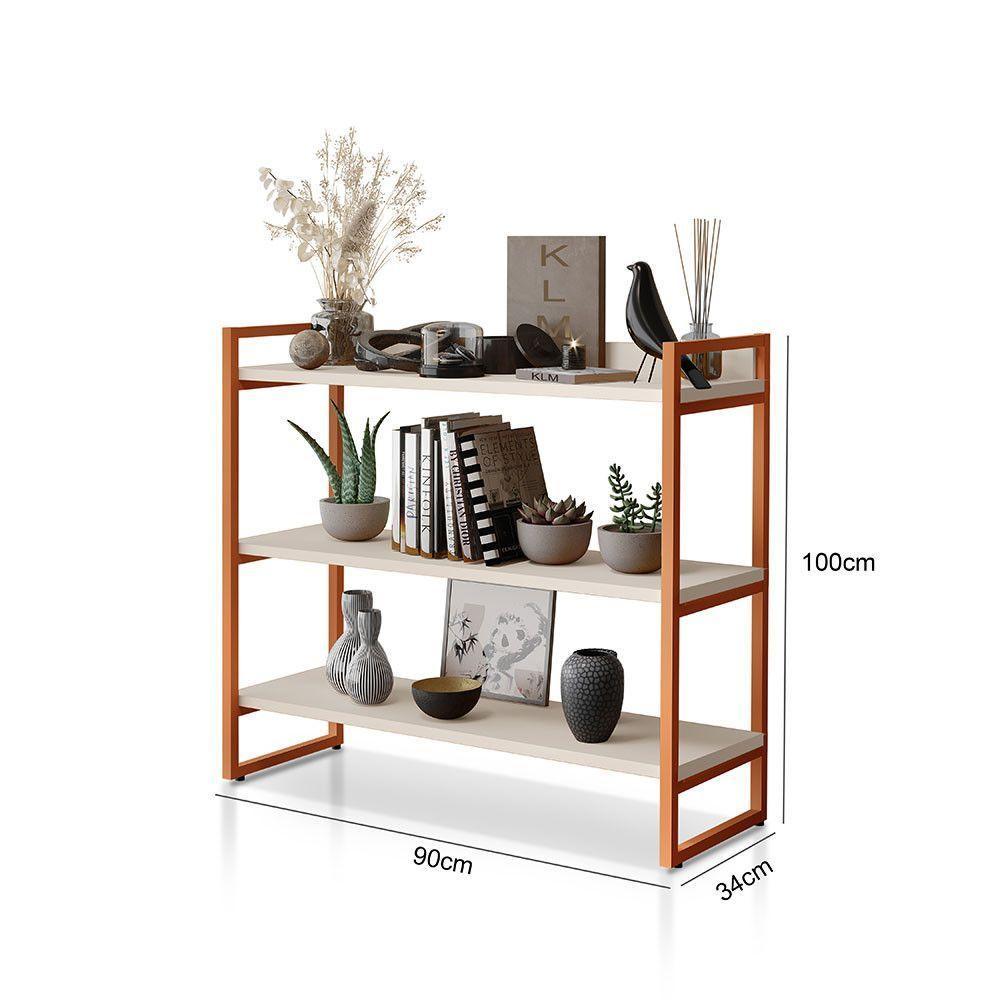 Aparador Milão Com 3 Prateleiras Klm Móveis Off White / Bronze - 3