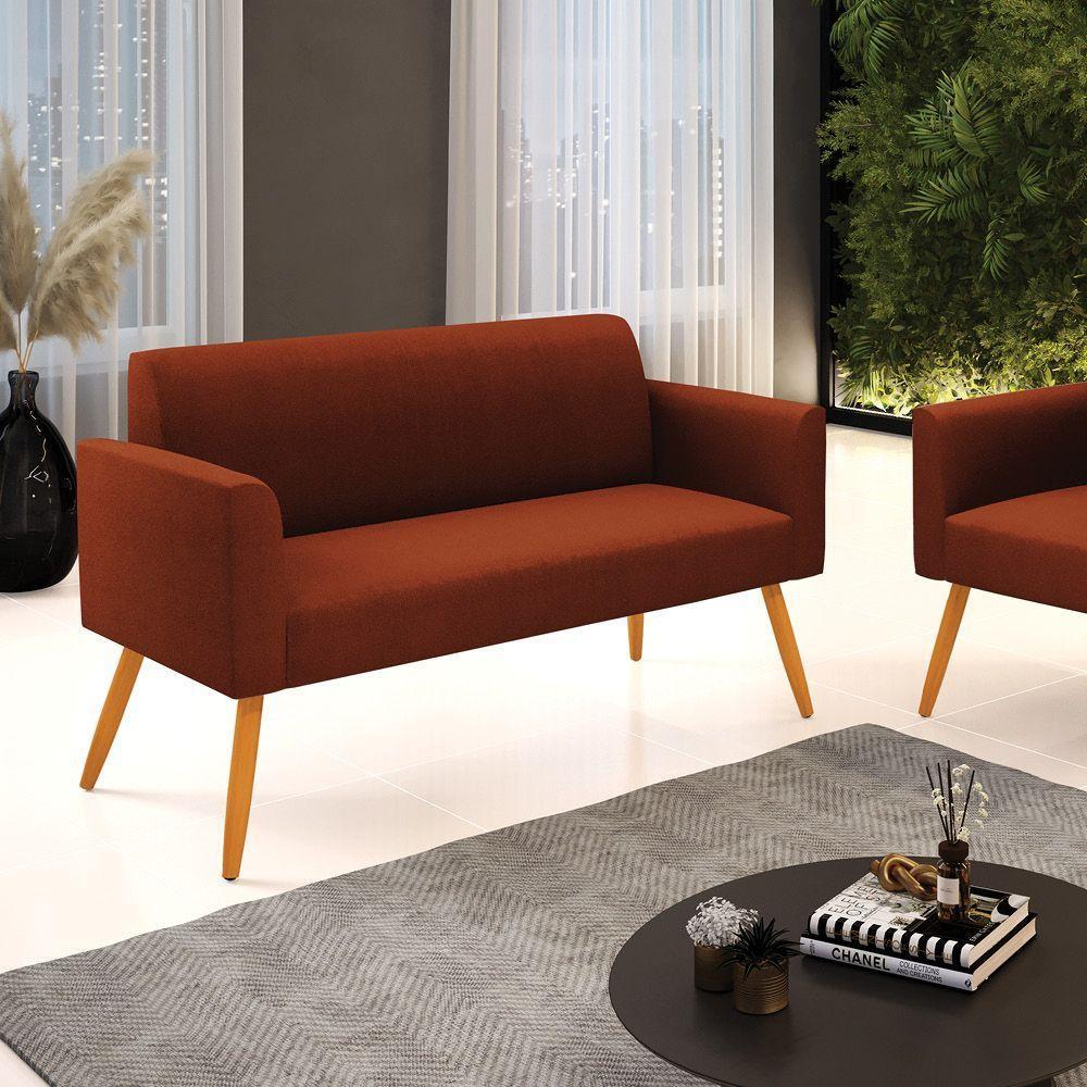 Sofá 2 Lugares Namoradeira Pé Palito Castanho Marisa Bouclê Terra D03 - D'rossi - 2