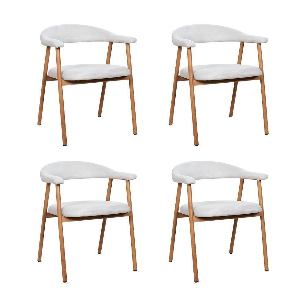 Kit 4 Cadeiras De Jantar Luana Estrutura Aço Carbono Laminado Natural Com Estofado Linho Cru - 1