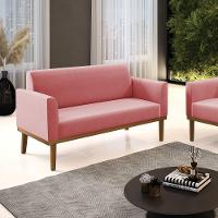 Sofá Namoradeira Base De Madeira Fixa Castanho Marisa Suede D03 - D?rossi Cor Rose - 3