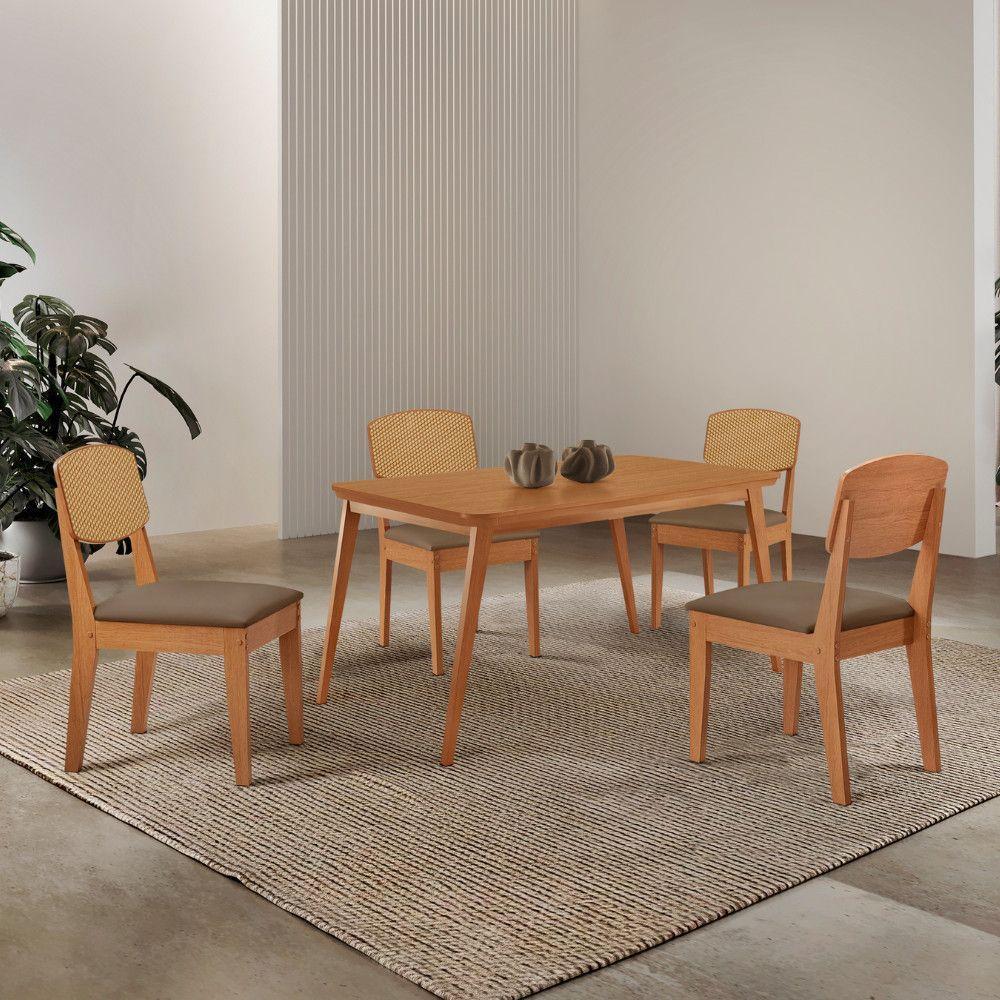 Mesa De Jantar Copper 120cm Tampo Mdf Laminado 4 Cadeiras Veludo Capuccino/naturalle/naturalle - 1