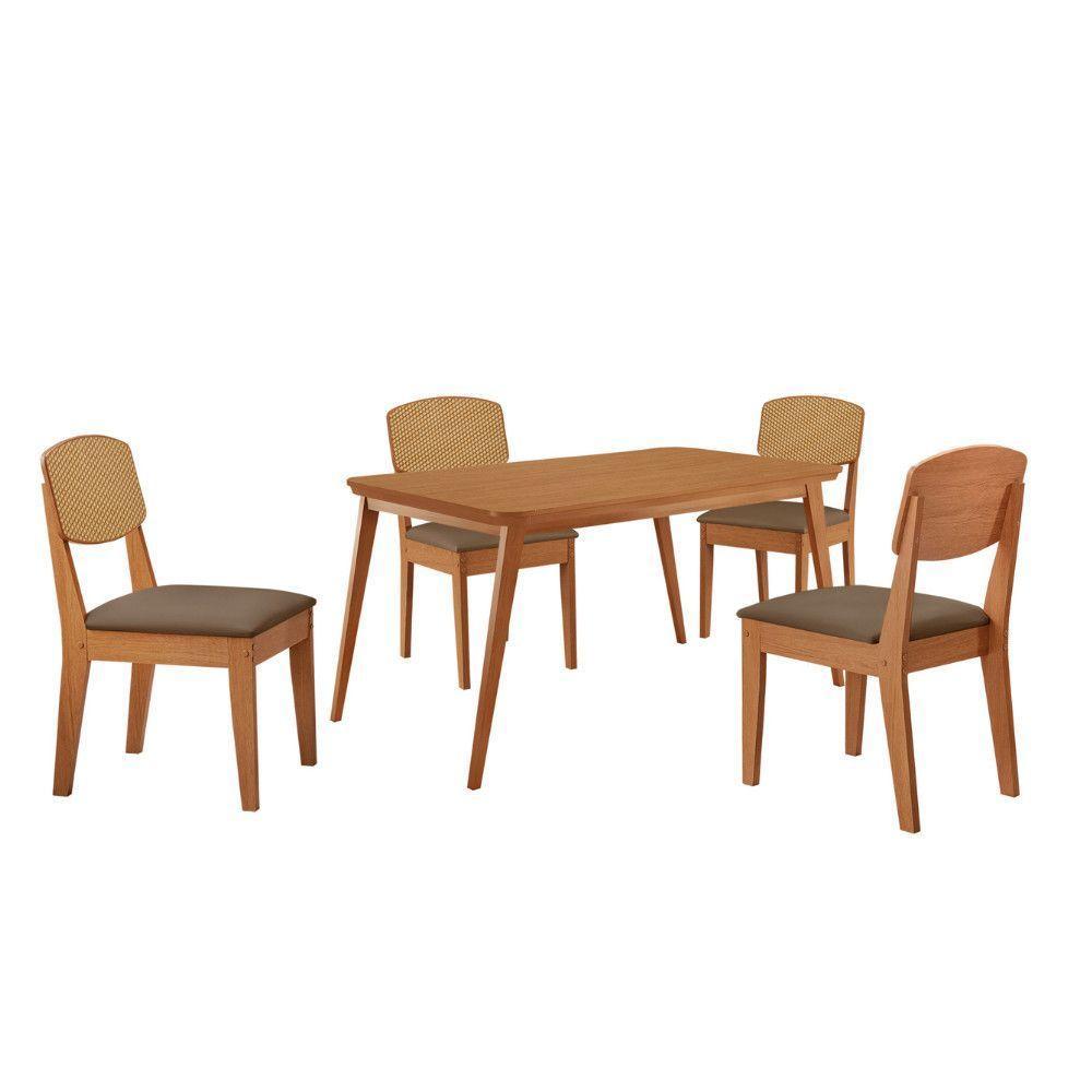 Mesa De Jantar Copper 120cm Tampo Mdf Laminado 4 Cadeiras Veludo Capuccino/naturalle/naturalle - 2