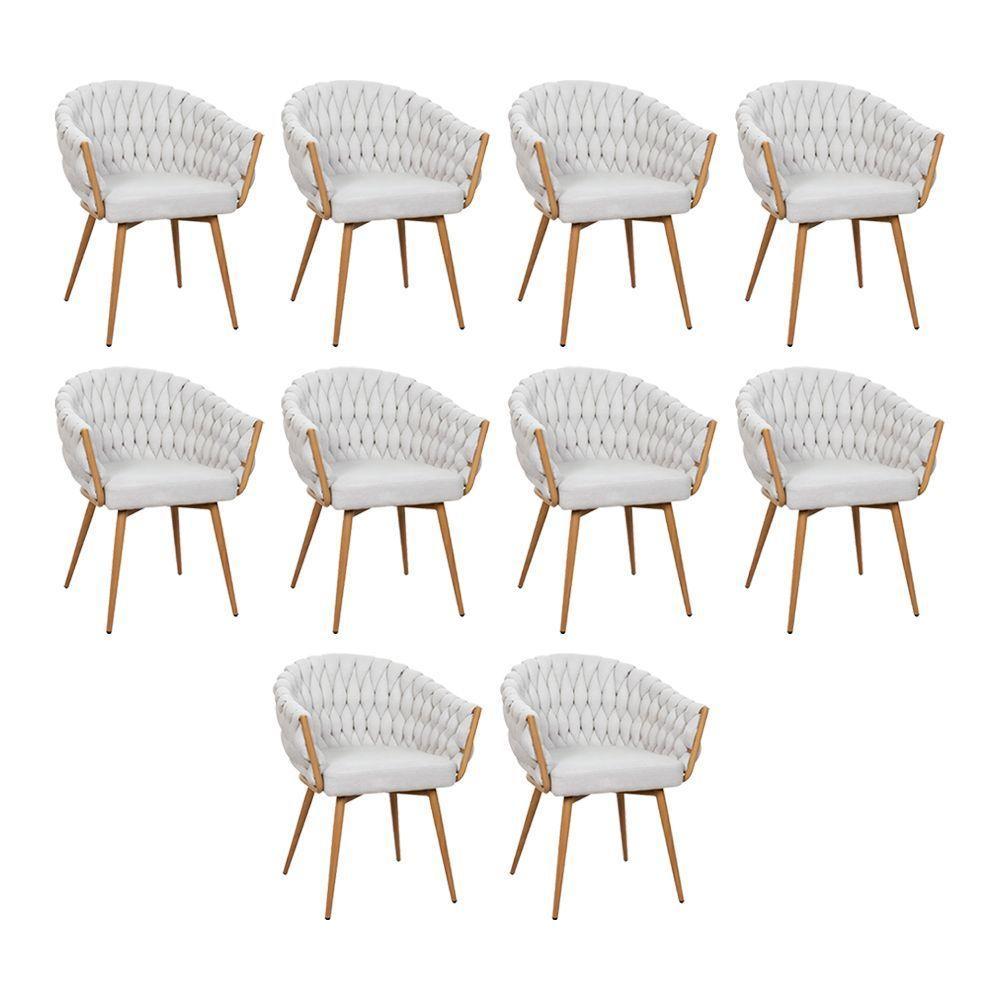 Kit 10 Cadeira De Aproximação Eloá Estrutura Aço Carbono Laminado Natural Com Estofado Linho Cru - 1