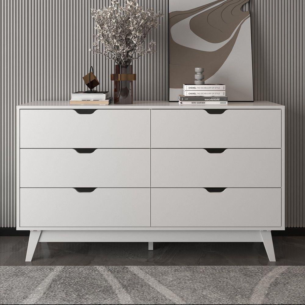 Cômoda De 136cm Com 6 Gavetas E Pé Cônico Branco - 1