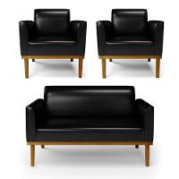 Sofá Namoradeira Com 2 Poltronas Base De Madeira Fixa Castanho Marisa Corano Preto D03 - D?rossi - 1