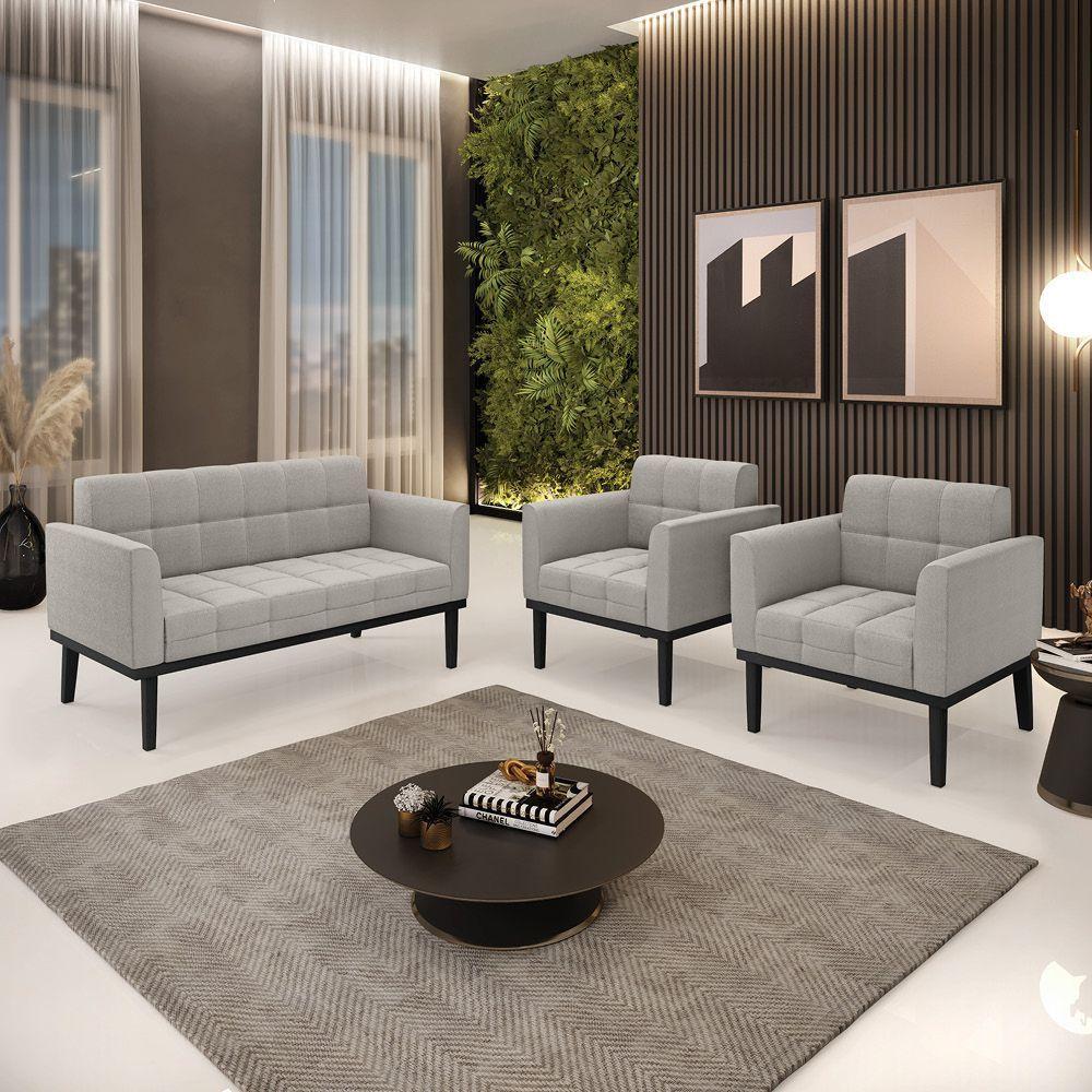 Namoradeira 2 Poltronas Base Madeira Fixa Pto Elisa Bouclê D03 - D?rossi Cor Cinza - 3