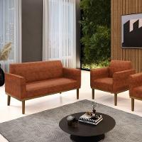 Sofá Namoradeira Com Poltrona Base De Madeira Fixa Castanho Marisa Corano Nozes D03 - D?rossi - 2