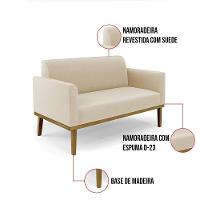 Sofá Namoradeira Com Poltrona Base De Madeira Fixa Castanho Marisa Suede D03 - D?rossi Cor Bege - 5