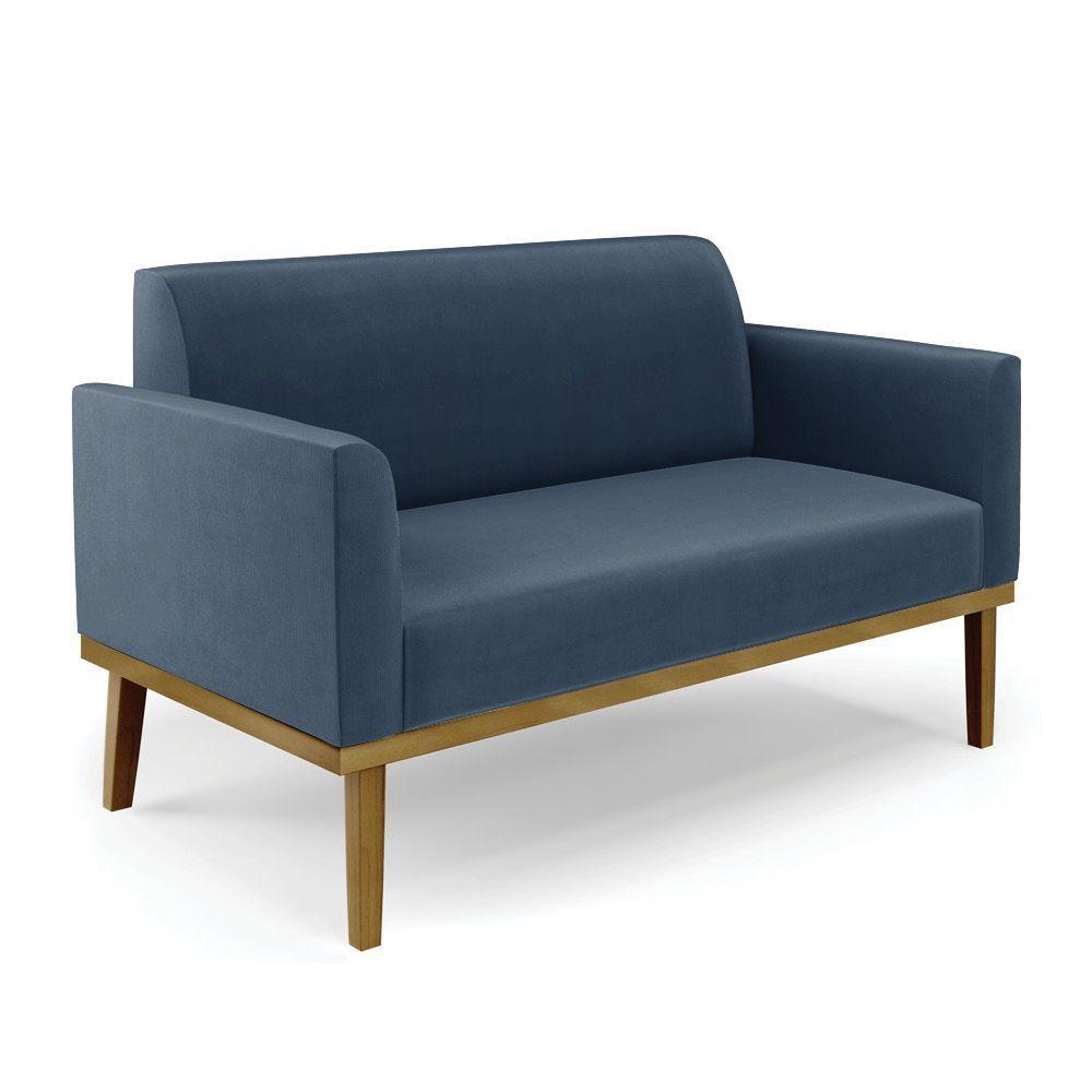 Sofá Namoradeira Base De Madeira Fixa Castanho Marisa Suede Azul Marinho D03 - D?rossi - 1